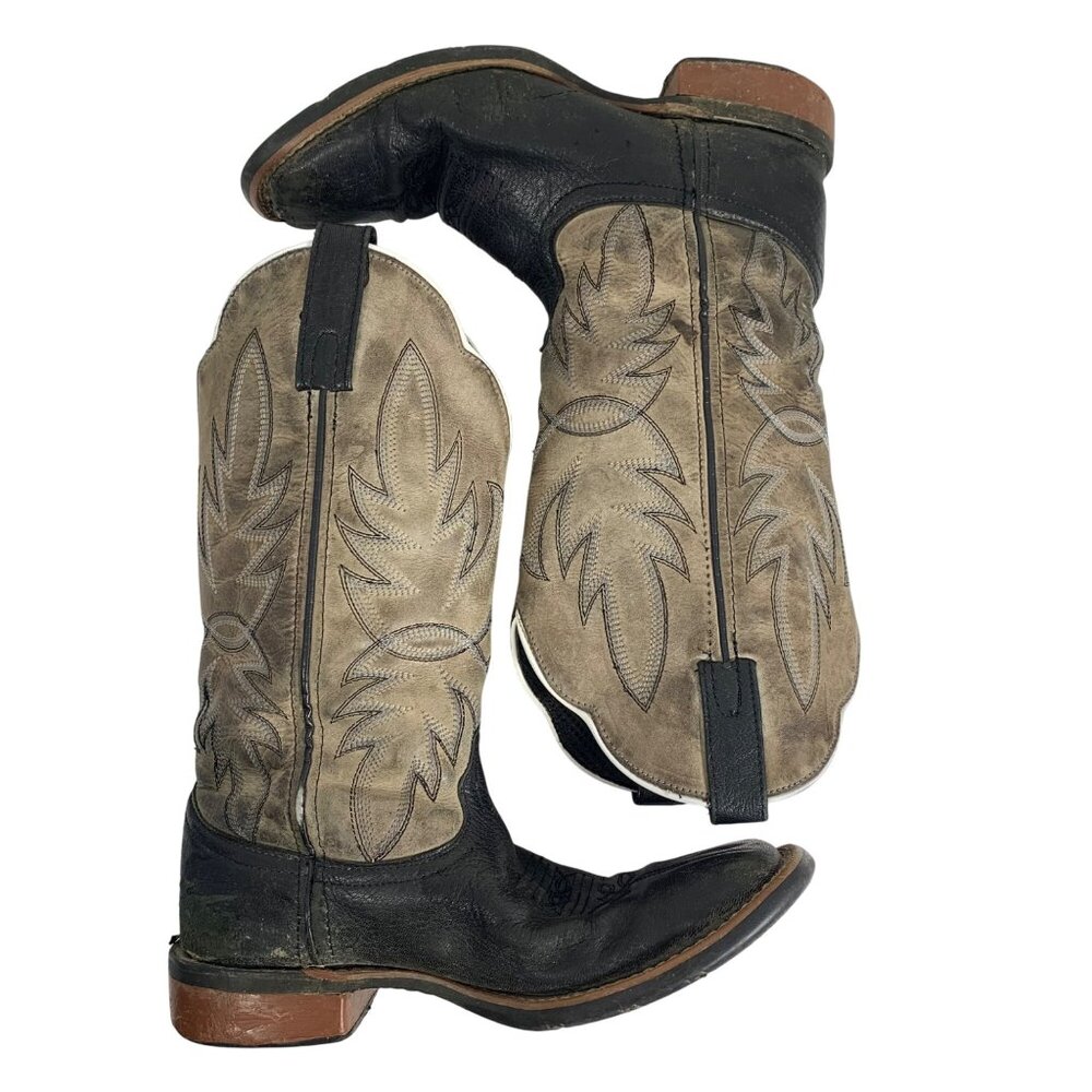 Laredo Mens Isaac 7910 Black Gray Leather Cowboy Western Boots SZ 7.5D FLAWS